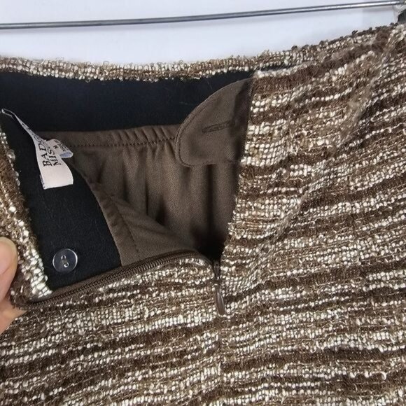Badgley Mischka Frayed Hem Boucle Mini Skirt Sz M Brown Metallic Stretch Waist - Picture 3 of 11